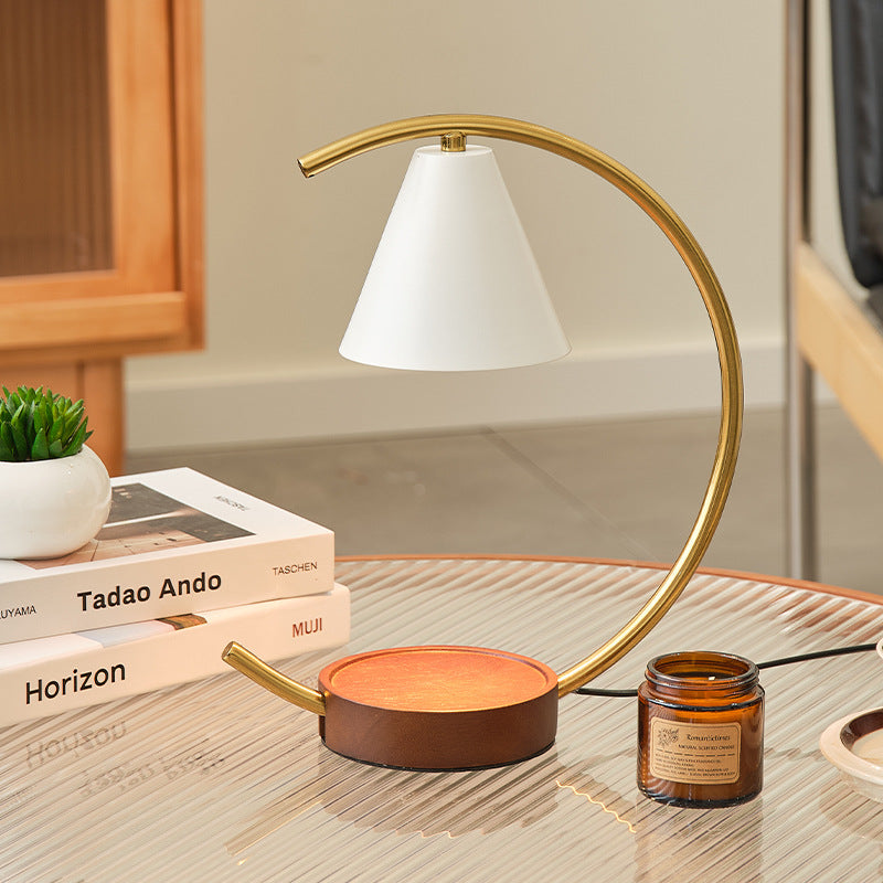Crescent Arc Table Lamp with Leather Base | Thrascher