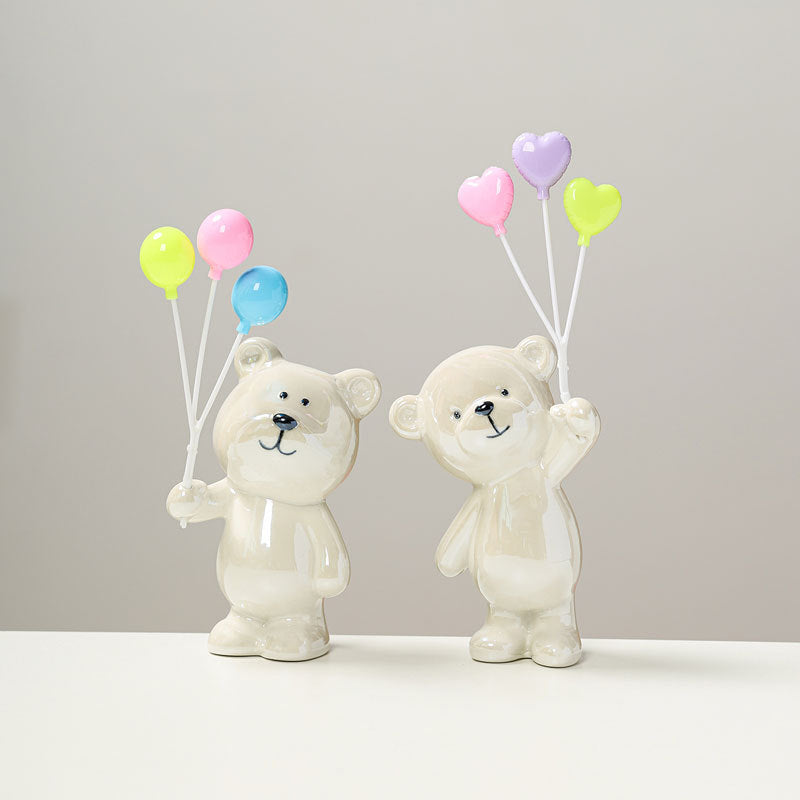 Cute Ceramic Bear Figurine with Balloons | Thrascher