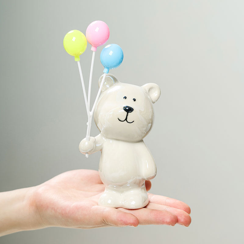 Cute Ceramic Bear Figurine with Balloons | Thrascher