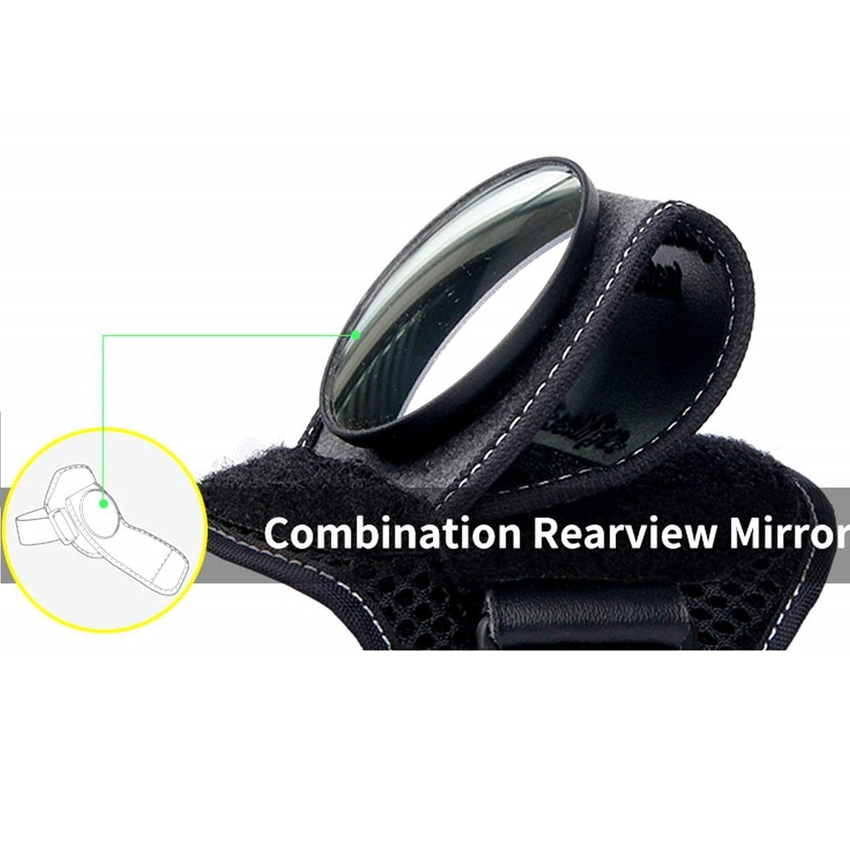 Cycling Wrist Mirror with Adjustable Hook-and-Loop Band and Mesh Pocket, view 3