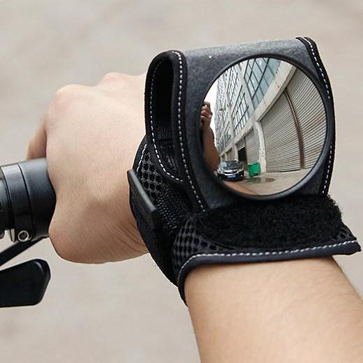Cycling Wrist Mirror with Adjustable Hook-and-Loop Strap and Pocket