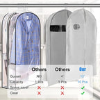 Clear PEVA Gusseted Garment Storage Bags with Side Zipper, 3-Pack