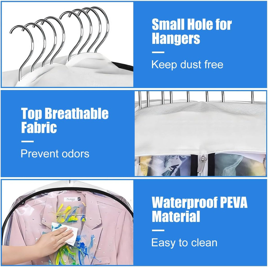 Clear PEVA Gusseted Garment Storage Bags with Side Zipper, 3-Pack