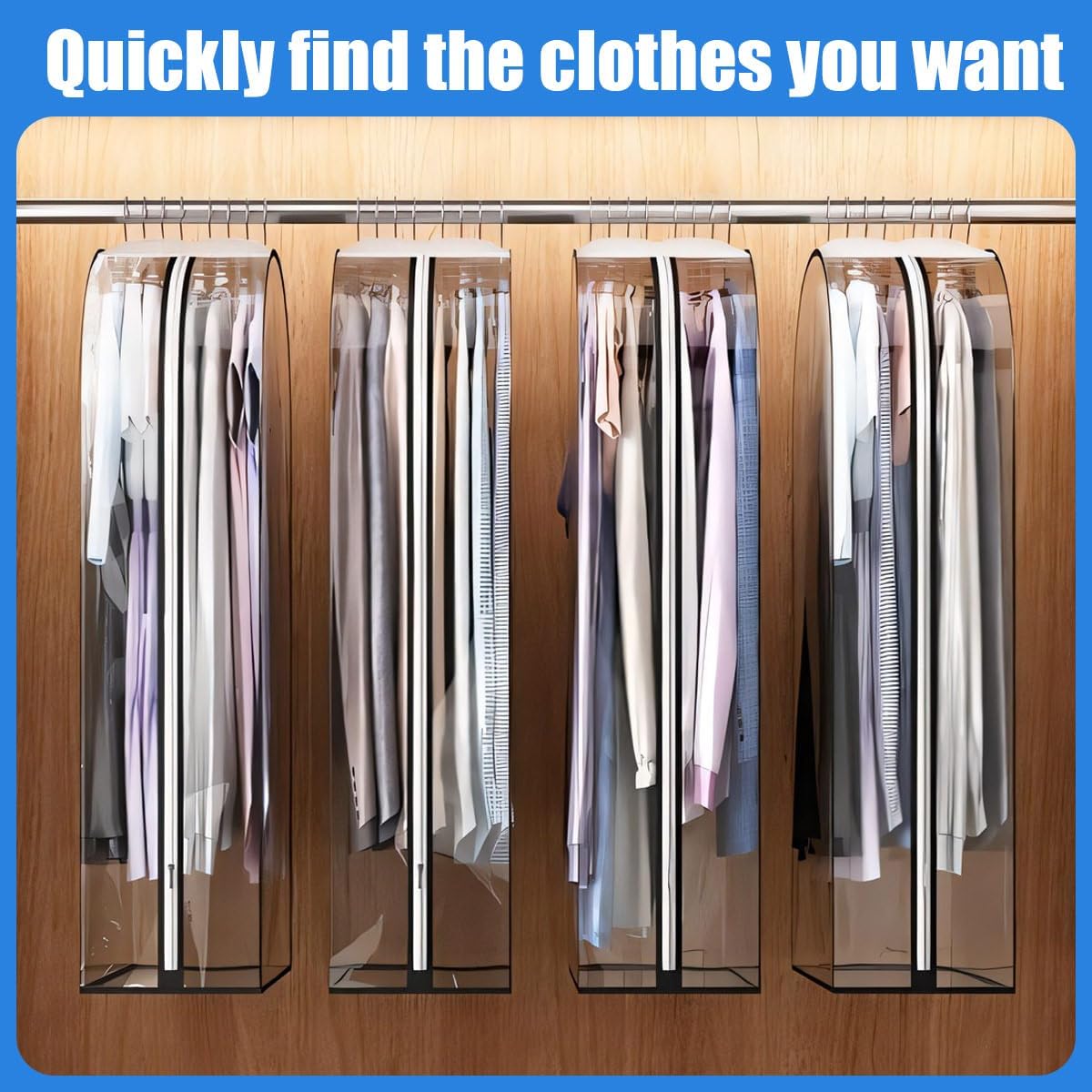 Clear PEVA Gusseted Garment Storage Bags with Side Zipper, 3-Pack