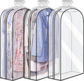 Clear PEVA Gusseted Garment Storage Bags with Side Zipper, 3-Pack