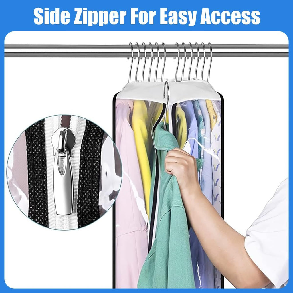Clear PEVA Gusseted Garment Storage Bags with Side Zipper, 3-Pack