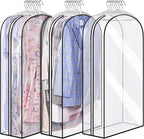 Clear PEVA Gusseted Garment Storage Bags with Side Zipper, 3-Pack