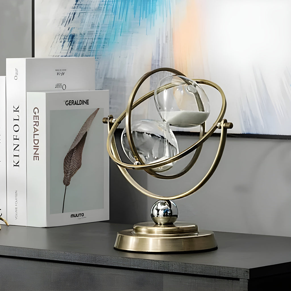 Brass and Glass Hourglass Timer, 24 cm × 22 cm, 30 or 60 Minutes