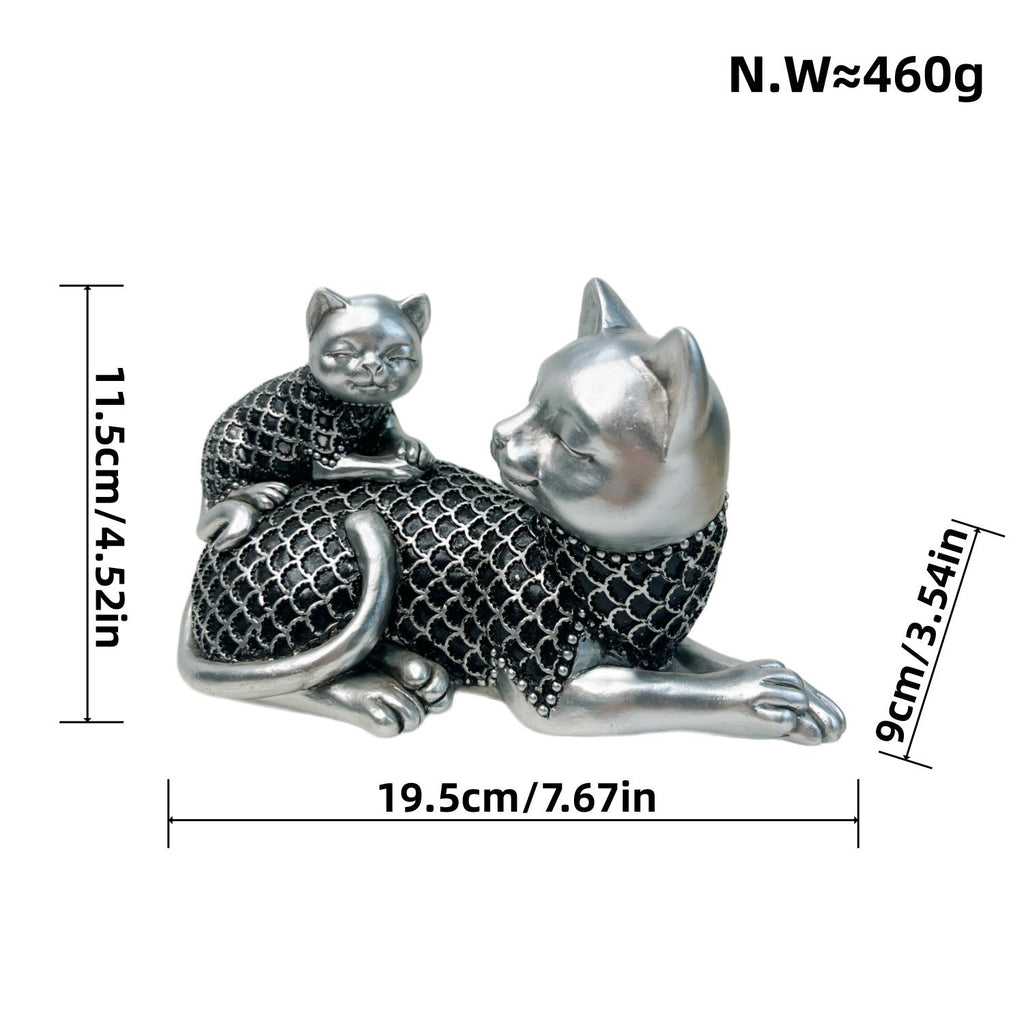 Decorative Cat Figurine Silver Black | Thrascher