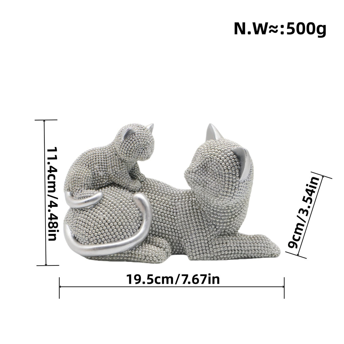 Decorative Cat Figurine Silver Black | Thrascher