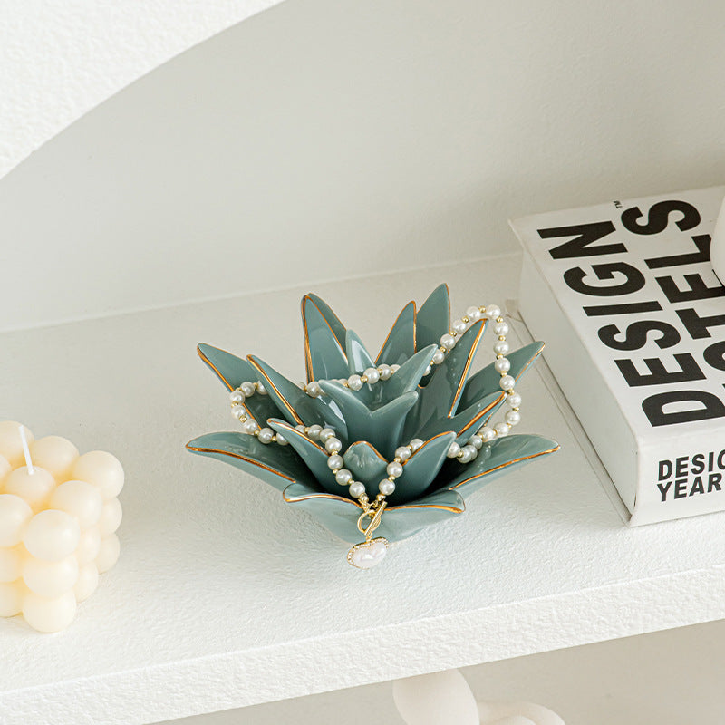 Decorative Ceramic Bowl Vanilla White Silver Fir Blue | Thrascher