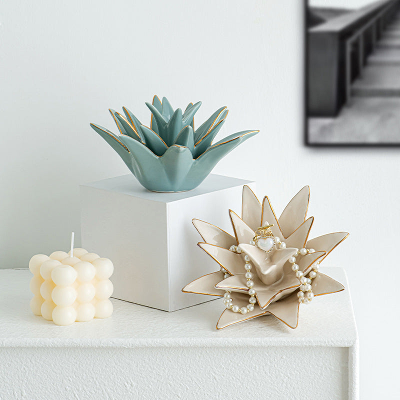 Decorative Ceramic Bowl Vanilla White Silver Fir Blue | Thrascher