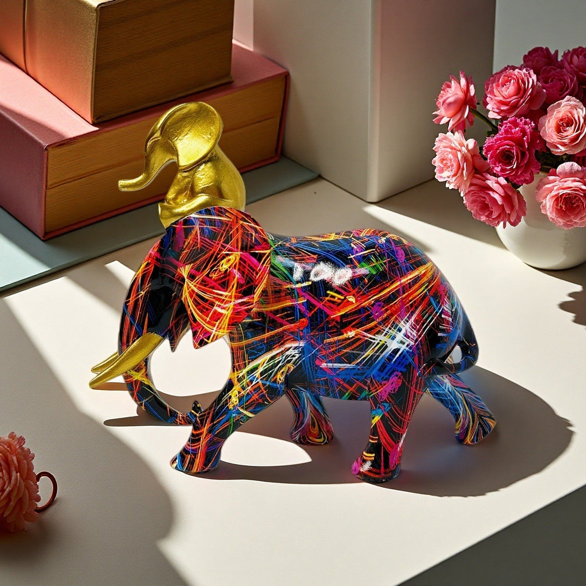 Decorative Elephant Figurine Soft Textile Ceramic | Thrascher