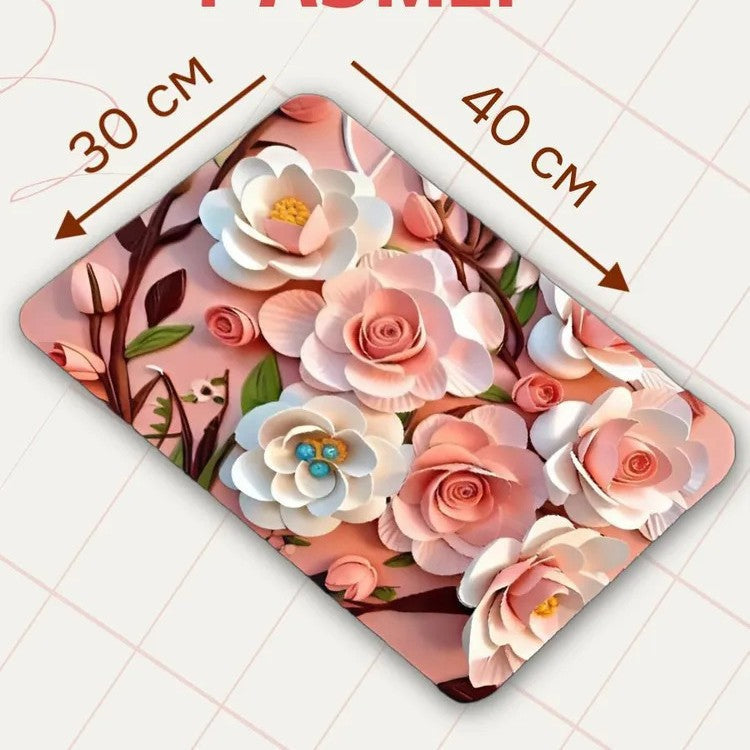 Decorative Floral Memory Foam Area Mat | Thrascher