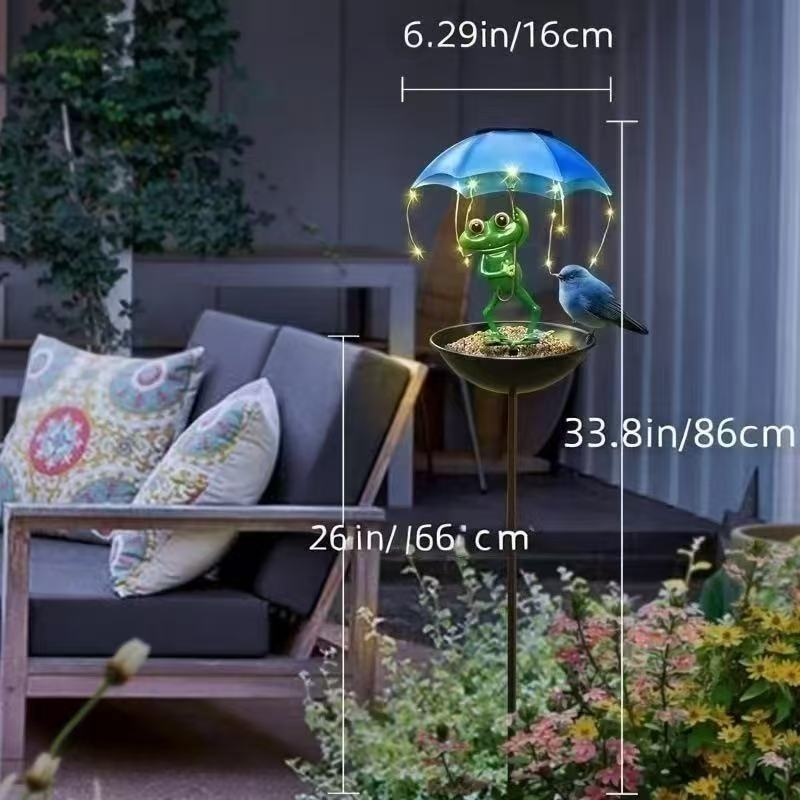 Decorative Garden Birdhouse Stake with Protective Umbrella and Playful Frog Decoration | Thrascher