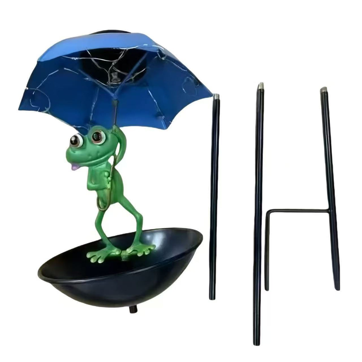 Decorative Garden Birdhouse Stake with Protective Umbrella and Playful Frog Decoration | Thrascher