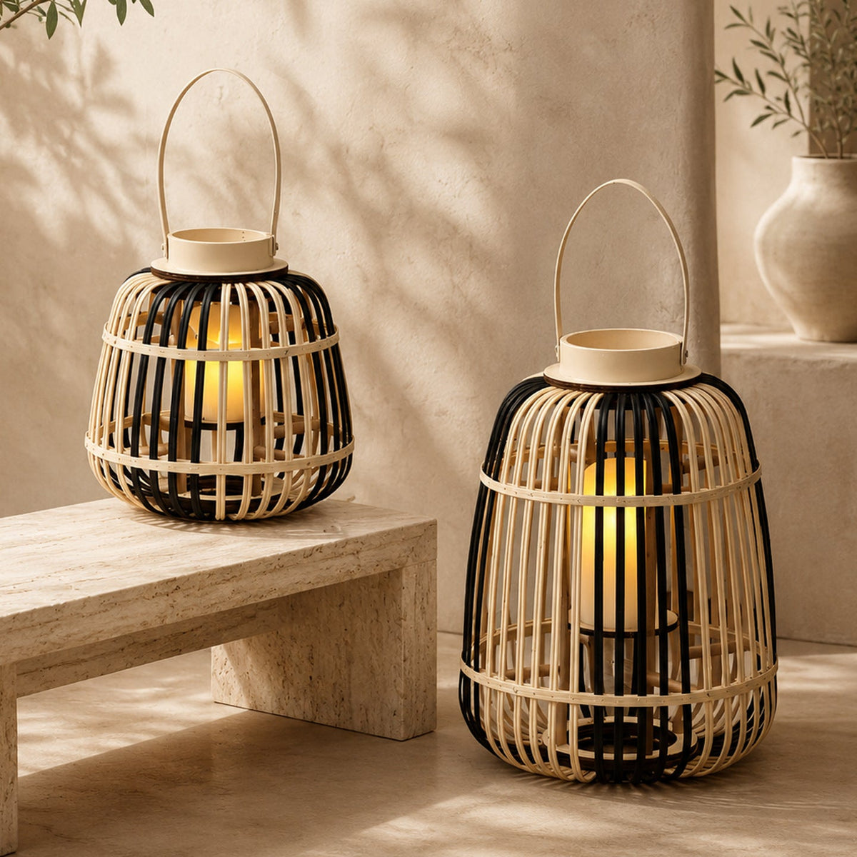 Decorative Lantern Bamboo LED Illuminated | Thrascher