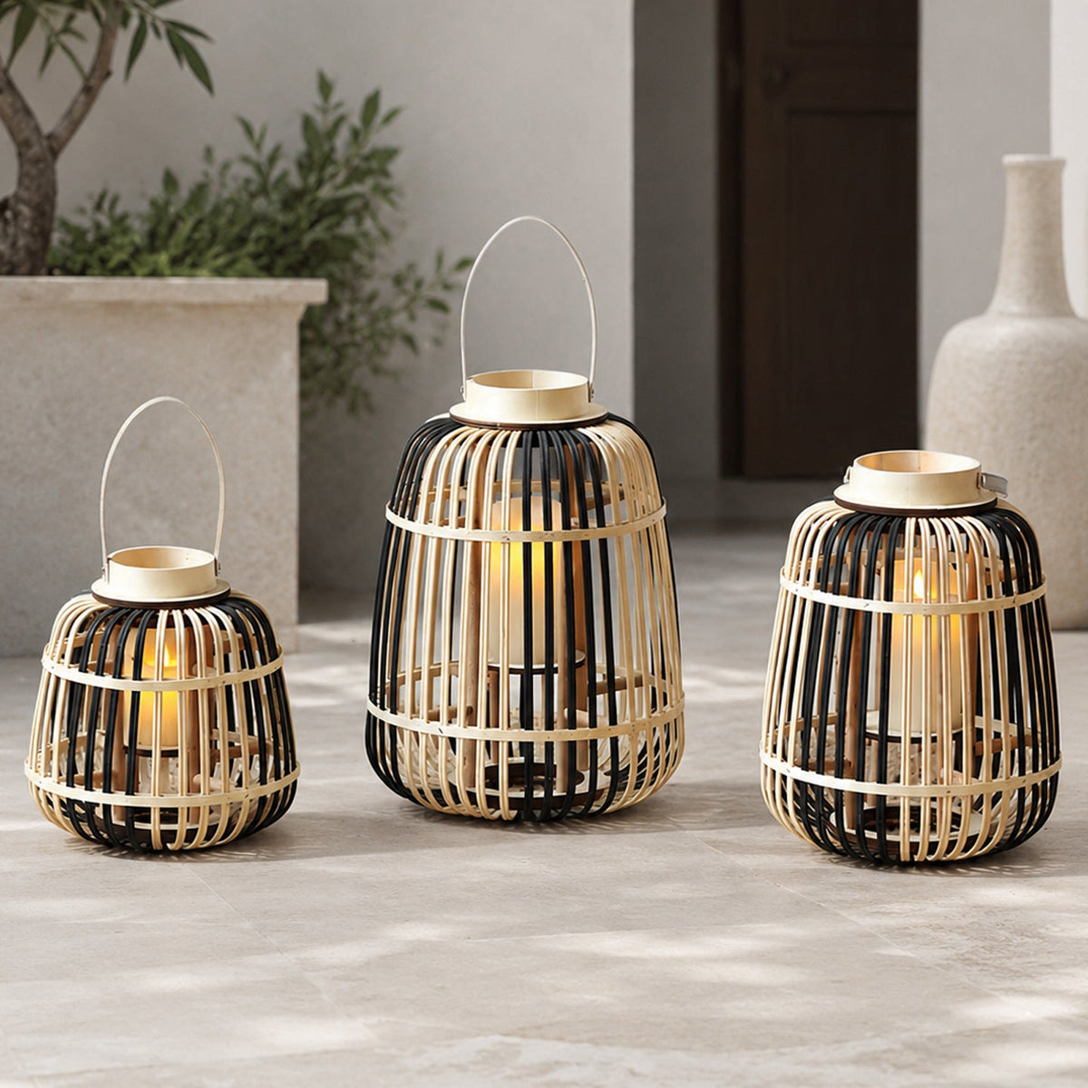 Decorative Lantern Bamboo LED Illuminated | Thrascher