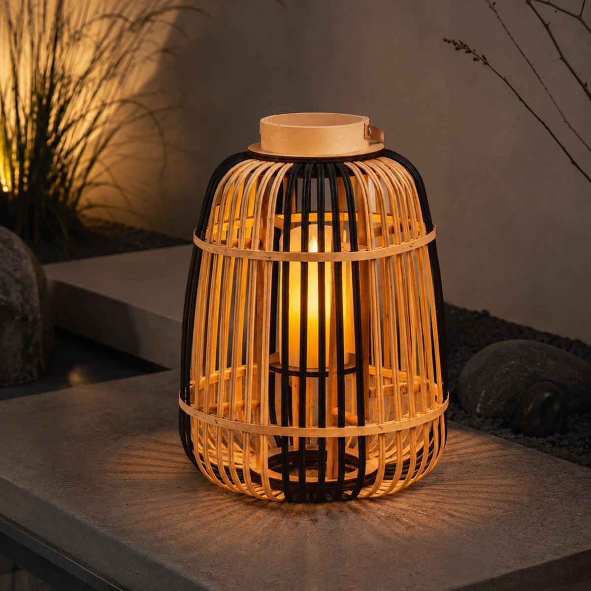Decorative Lantern Bamboo LED Illuminated | Thrascher