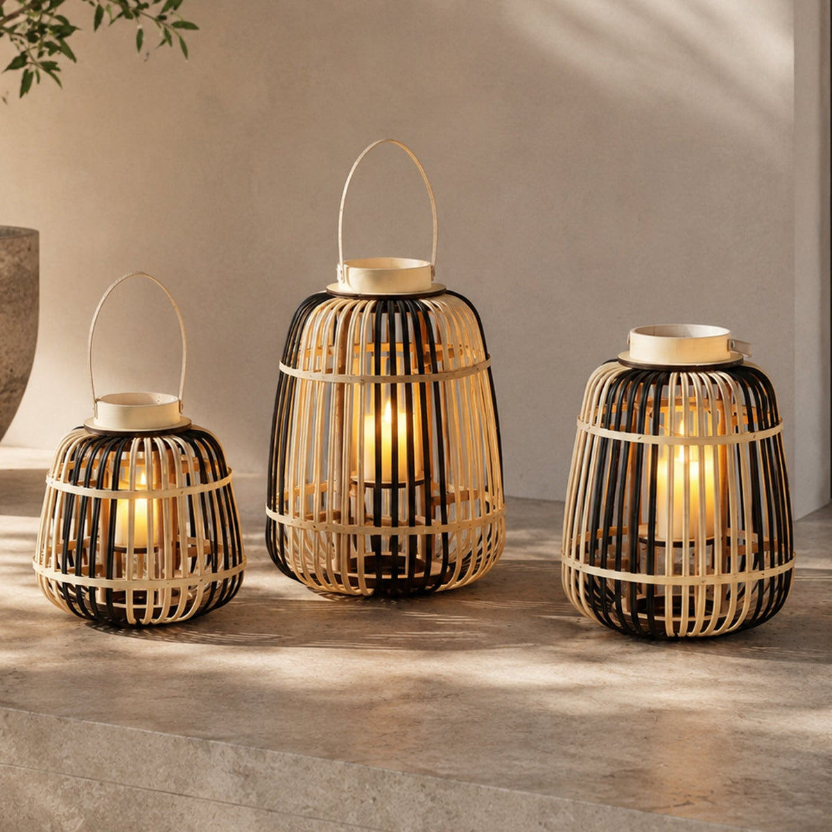 Decorative Lantern Bamboo LED Illuminated | Thrascher
