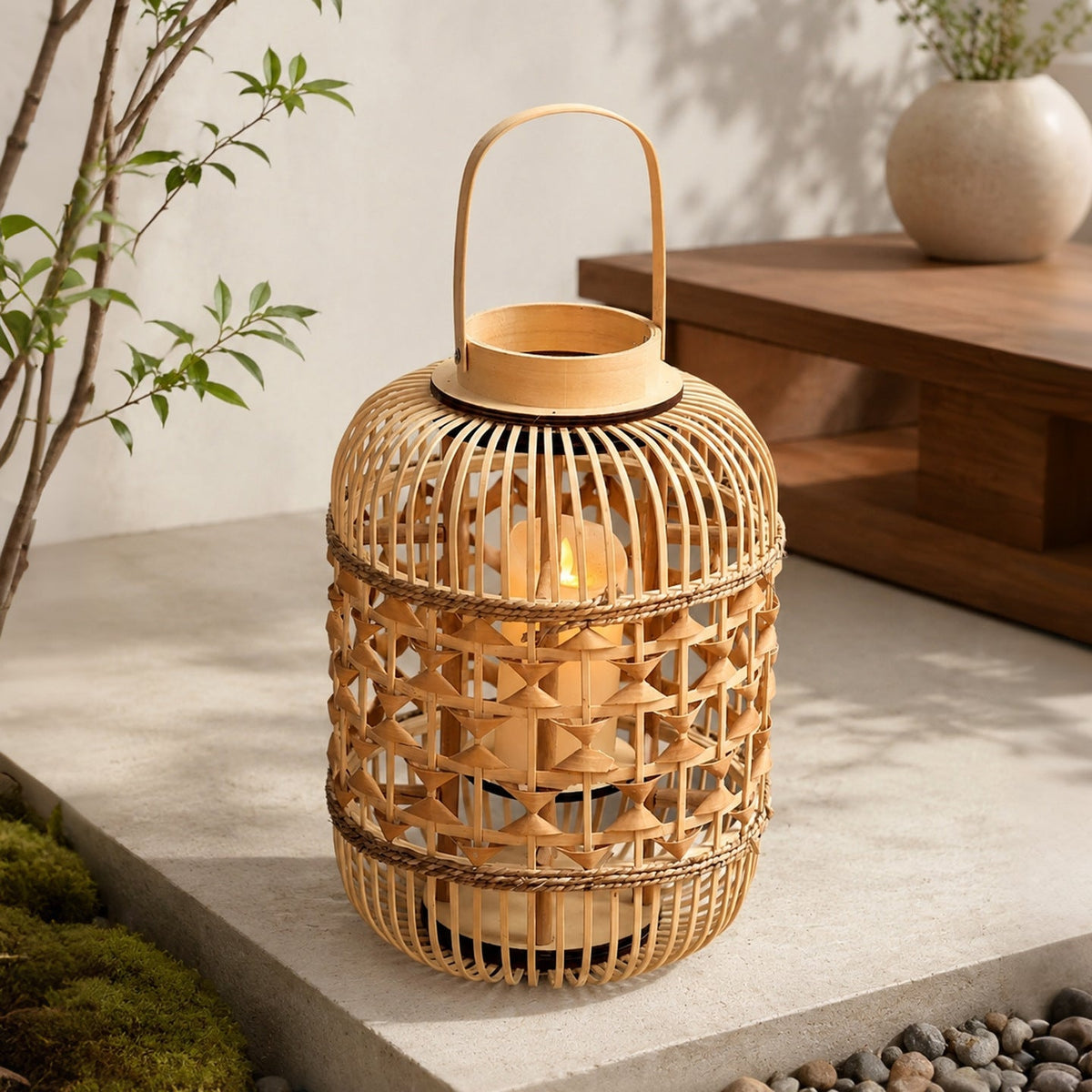 Decorative Lantern made of Woven Bamboo | Thrascher