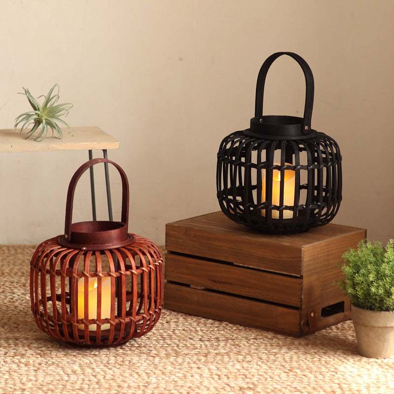 Decorative Lantern Woven Natural Fiber Metal | Thrascher