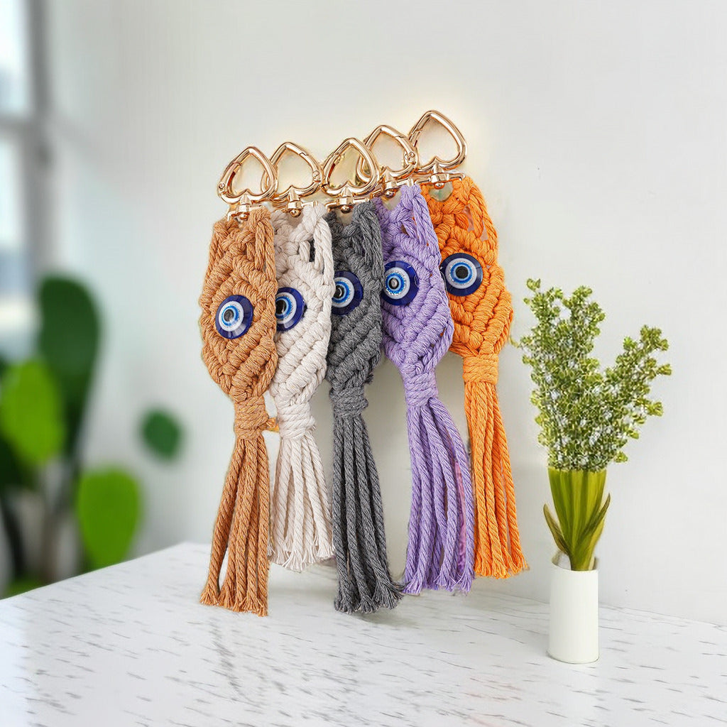 Decorative Macrame Keychain Holder Off White Gray | Thrascher