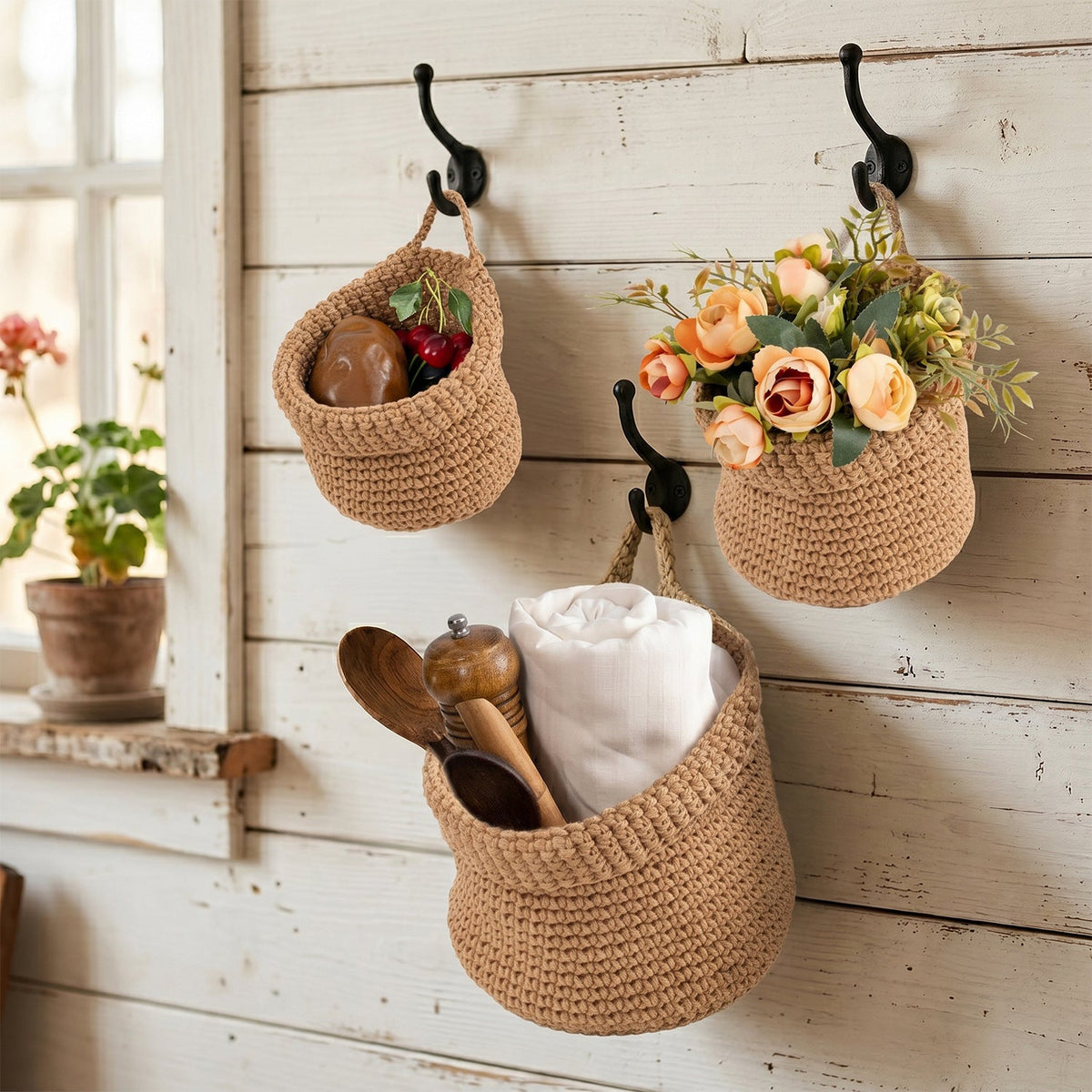 Decorative Macrame Storage Basket Brown | Thrascher