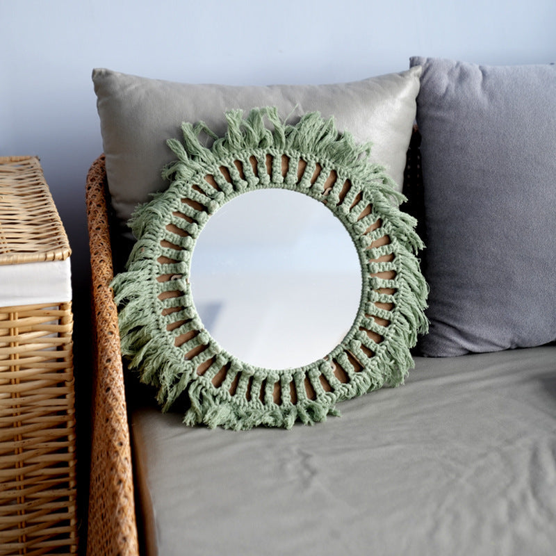 Decorative Macrame Wall Mirror Green | Thrascher