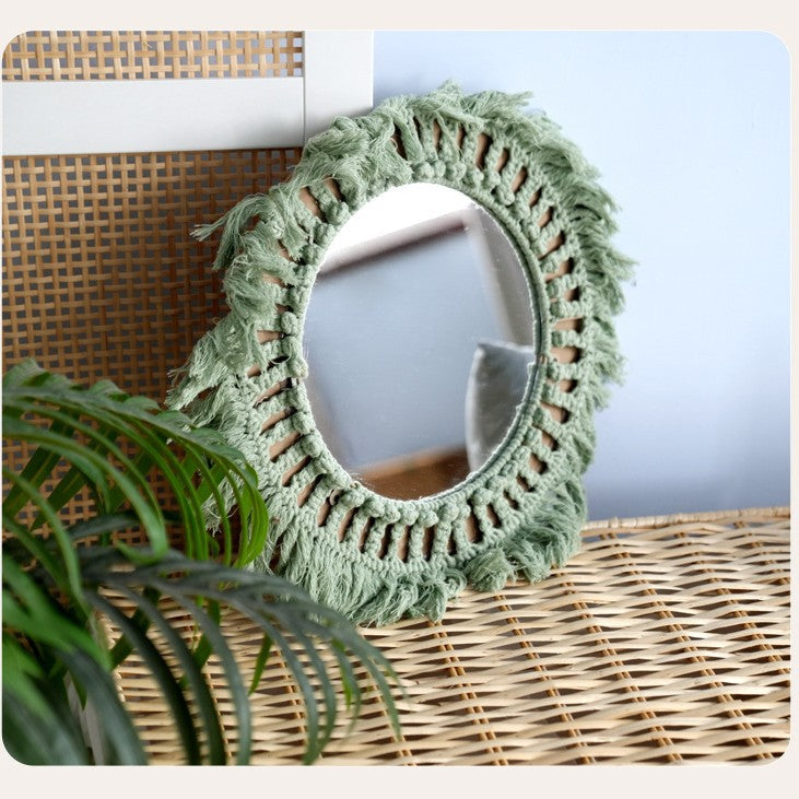 Decorative Macrame Wall Mirror Green | Thrascher