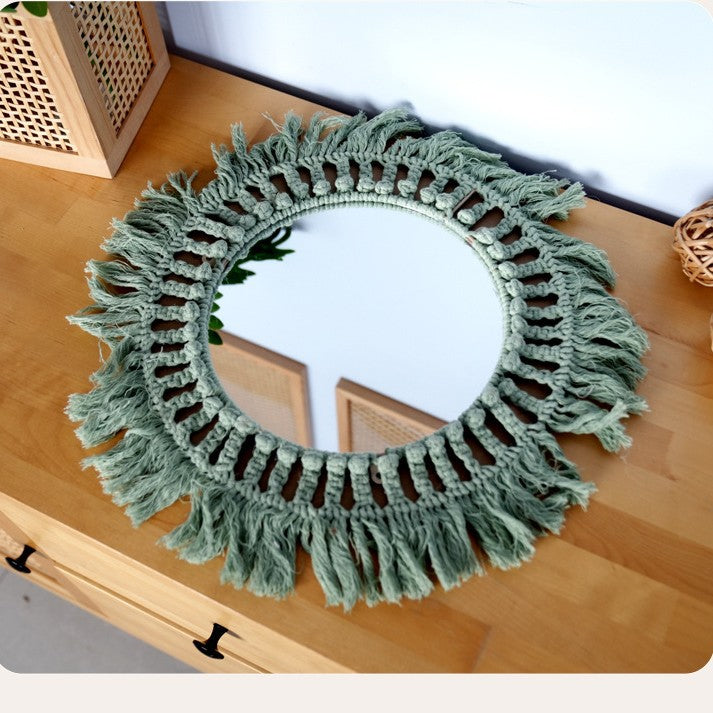 Decorative Macrame Wall Mirror Green | Thrascher