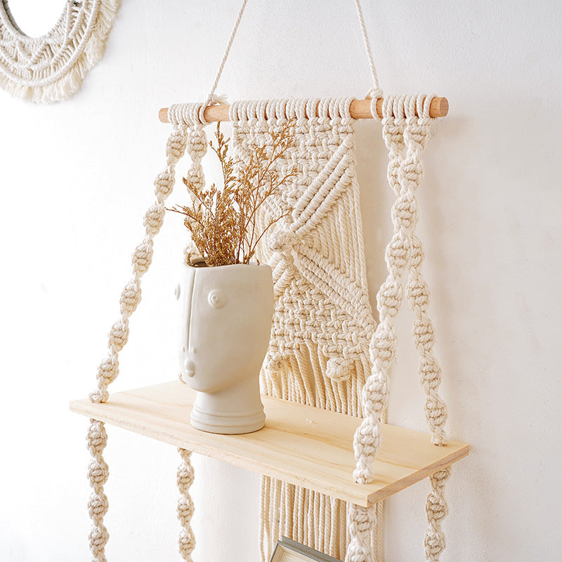 Decorative Macrame Wall Shelf Purple Off White | Thrascher