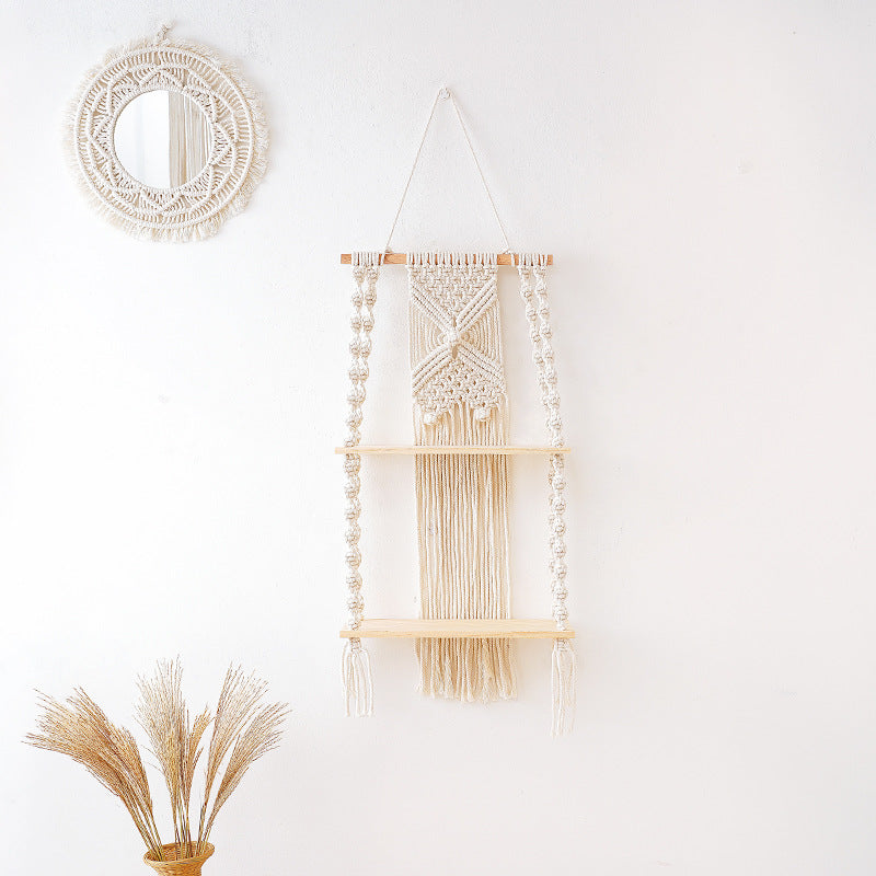 Decorative Macrame Wall Shelf Purple Off White | Thrascher
