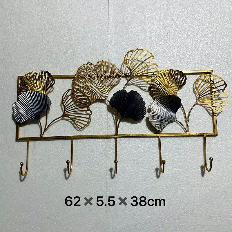 Decorative Metal Wall Hook Rack with Ginkgo Leaf Design | Thrascher