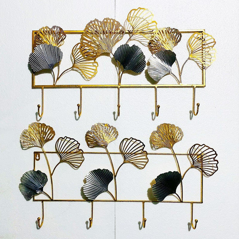 Decorative Metal Wall Hook Rack with Ginkgo Leaf Design | Thrascher