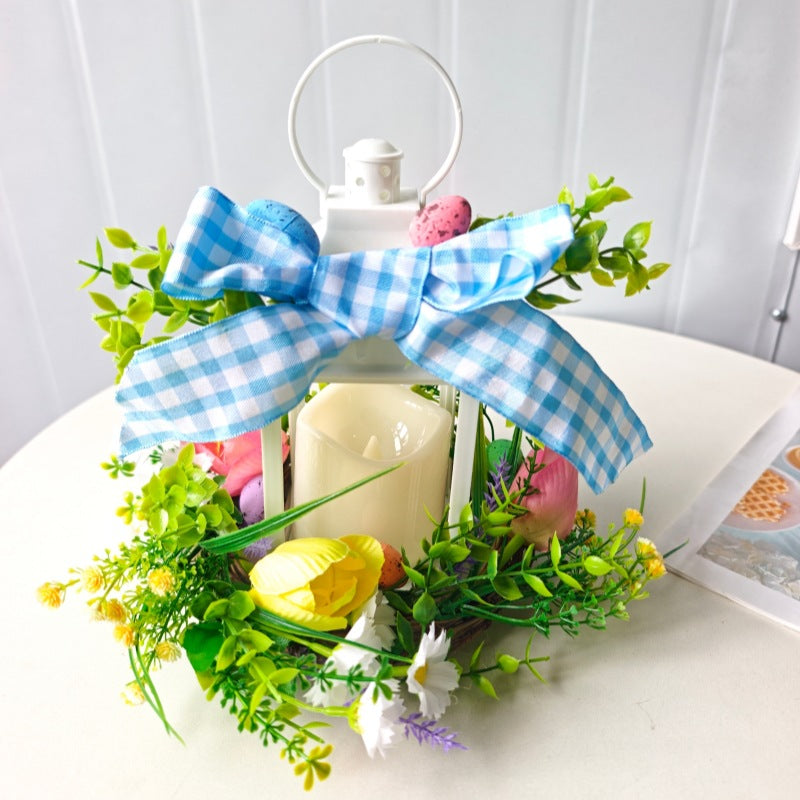 Decorative Table Lantern with Artificial Flowers and Ribbon | Thrascher