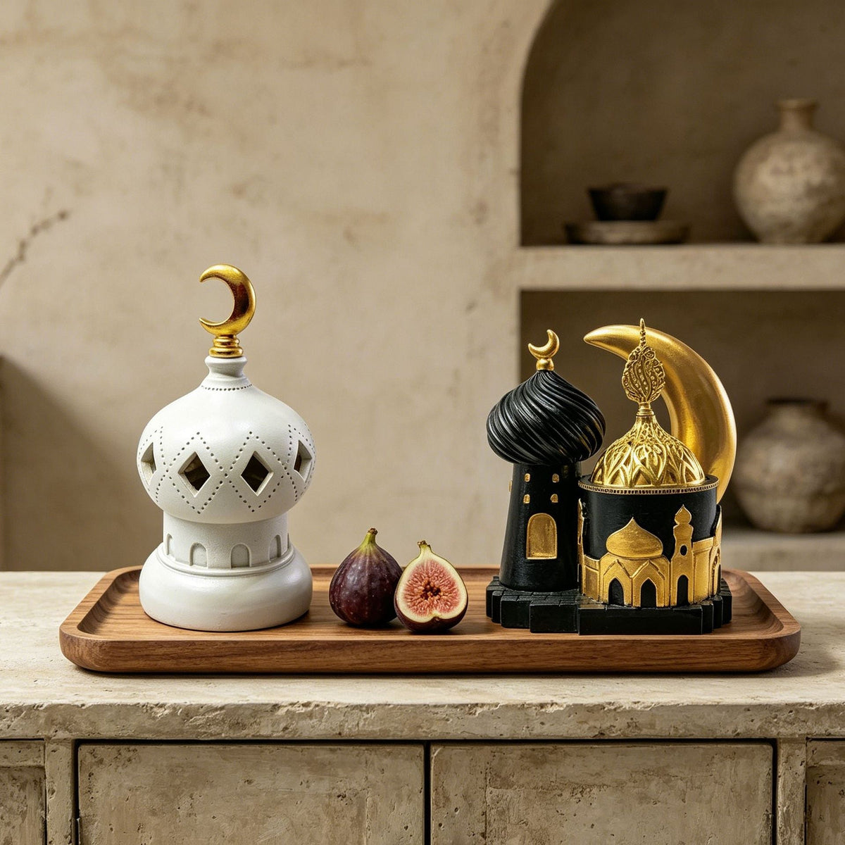 Decorative Table Sculpture Black-Gold White | Thrascher