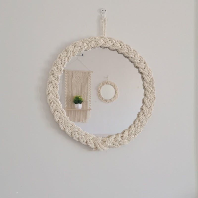 Decorative Wall-Mounted Macrame Shelf with Natural Wooden Accents | Thrascher