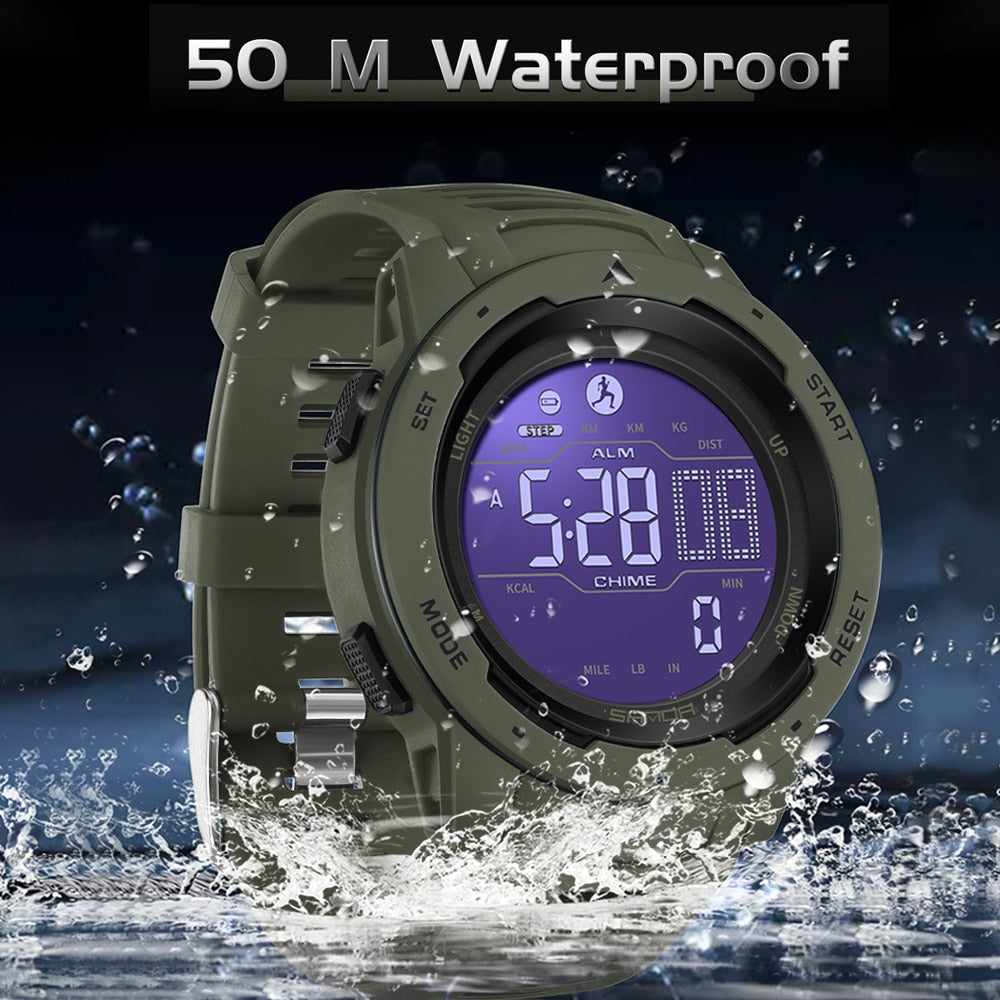 Digital Pedometer Watch with 45mm Resin Case and Rubber Band
