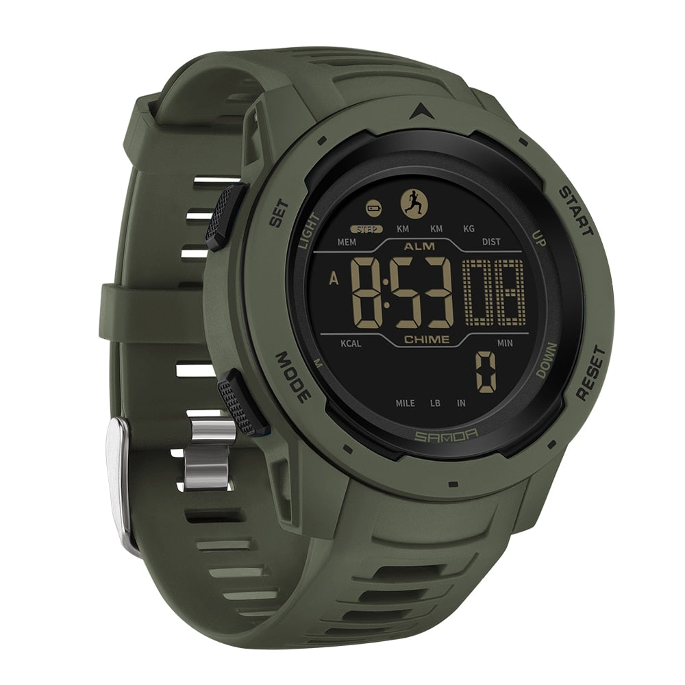 Digital Pedometer Watch with 45mm Resin Case and Rubber Band