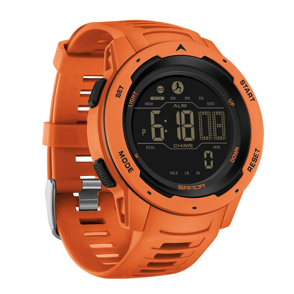 Digital Pedometer Watch with 45mm Resin Case and Rubber Band