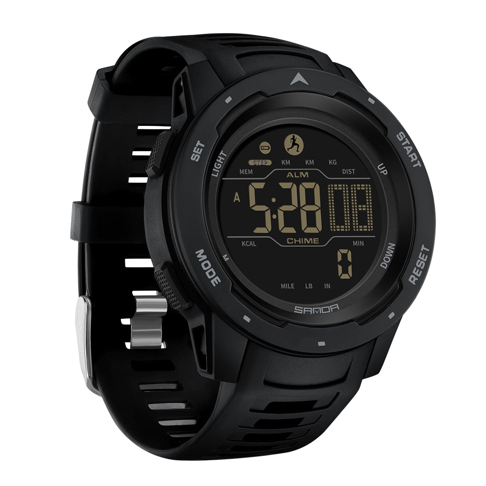Digital Pedometer Watch with 45mm Resin Case and Rubber Band