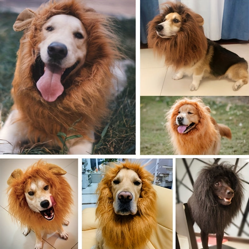 Dog Lion Mane Halloween Costume, Plush, Adjustable, Sizes S–L, view 3