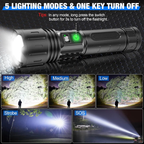 Rechargeable LED Aluminum Flashlight with Adjustable Beam and 5000mAh Battery
