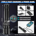Rechargeable LED Aluminum Flashlight with Adjustable Beam and 5000mAh Battery