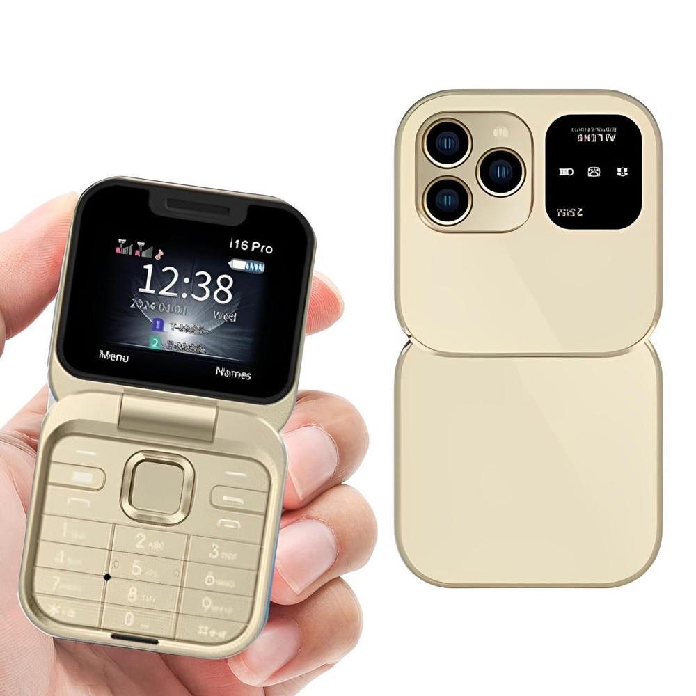 i16 Pro Foldable Dual-SIM Phone with 1.77-Inch HD Screen and TF Card Slot