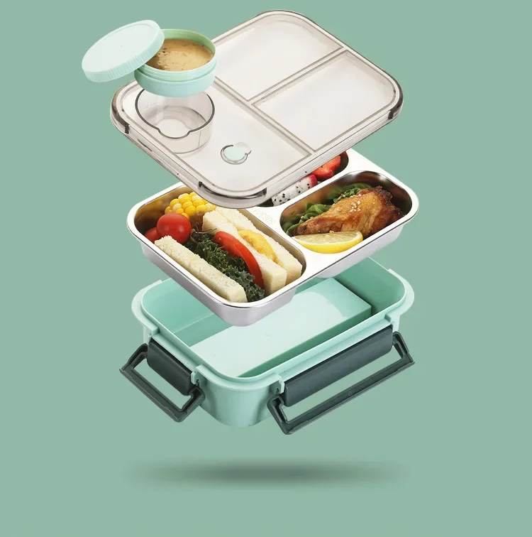 Insulated Stainless Steel Bento Lunch Box, Stackable, 18 × 12 × 12 cm