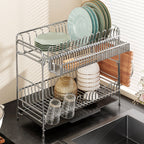 304 Stainless Steel Dish Rack with Draining Basket, 1–2 Tiers