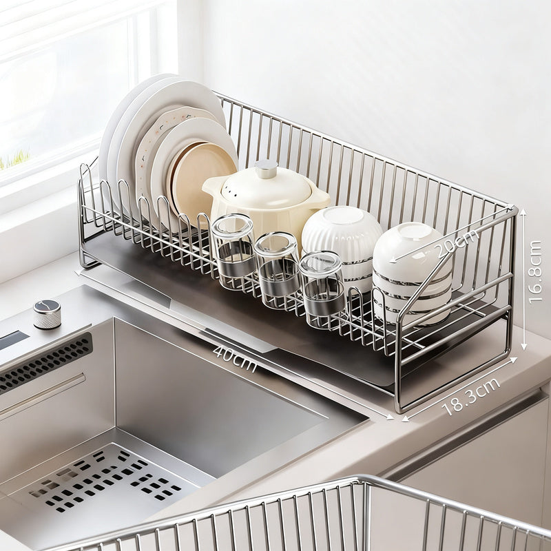 304 Stainless Steel Dish Rack with Draining Basket, 1–2 Tiers