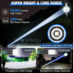 Rechargeable LED Aluminum Flashlight with Adjustable Beam and 5000mAh Battery
